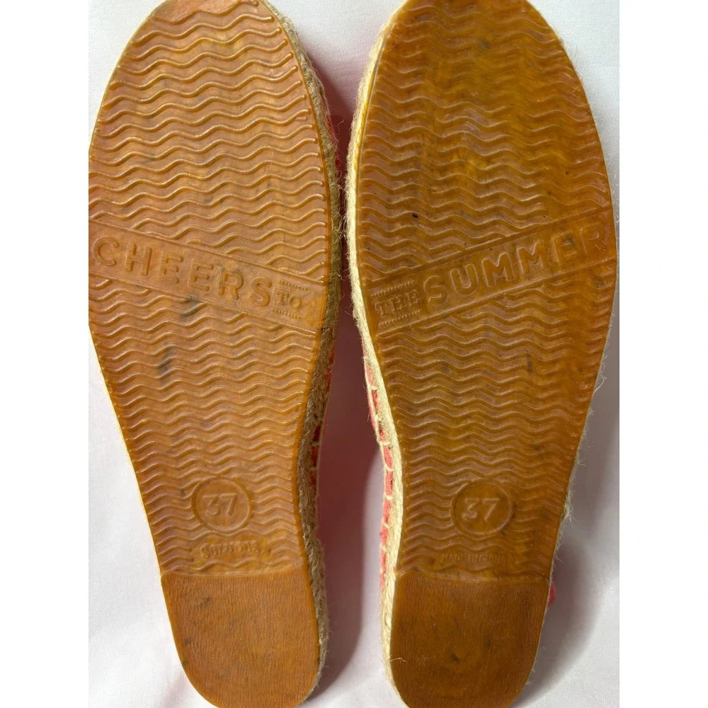 SOLUDOS Women Coral Pink Canvas Espadrille Flats Sz 37/6.5 Slip On Casual Beach